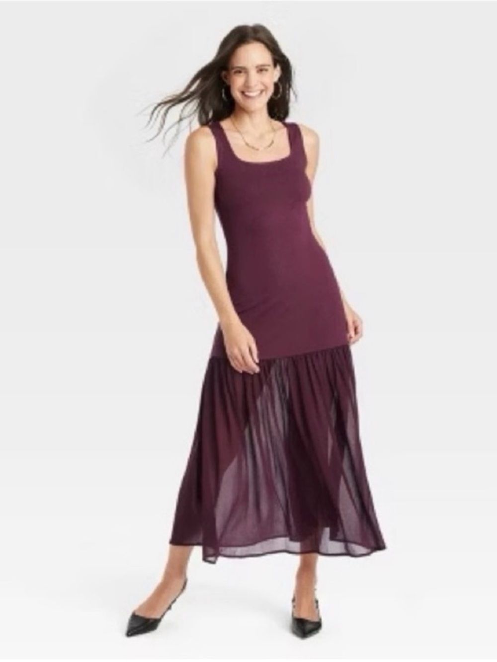 NEW Plum Color Sleeveless Square-Neck Maxi Dress